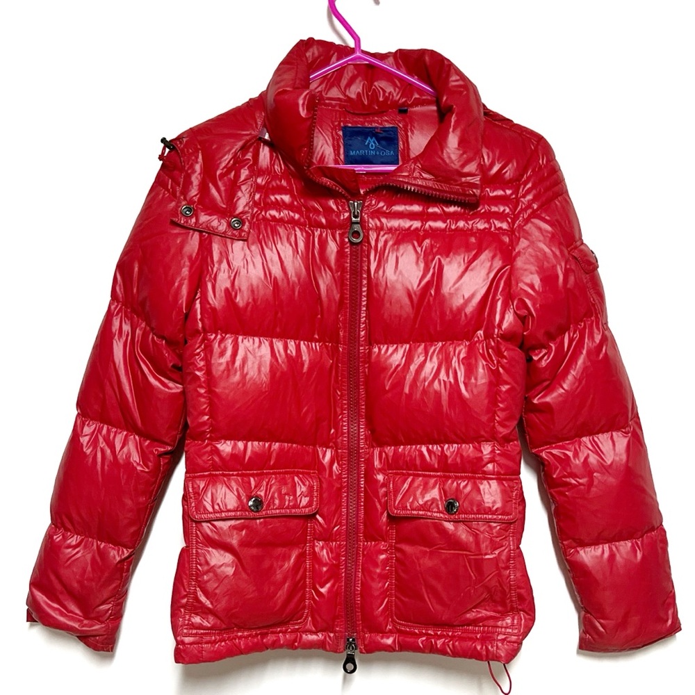 Martin + Osa red goose/feather down women's glossy red puffer jacket Sz S